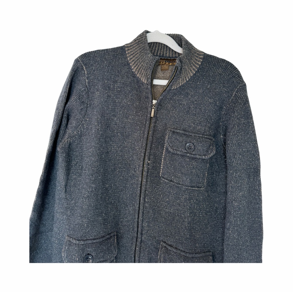 Front zip sweater jacket. Size small Wool blend Pockets Blue/tan Casual grandpa - Picture 2 of 8